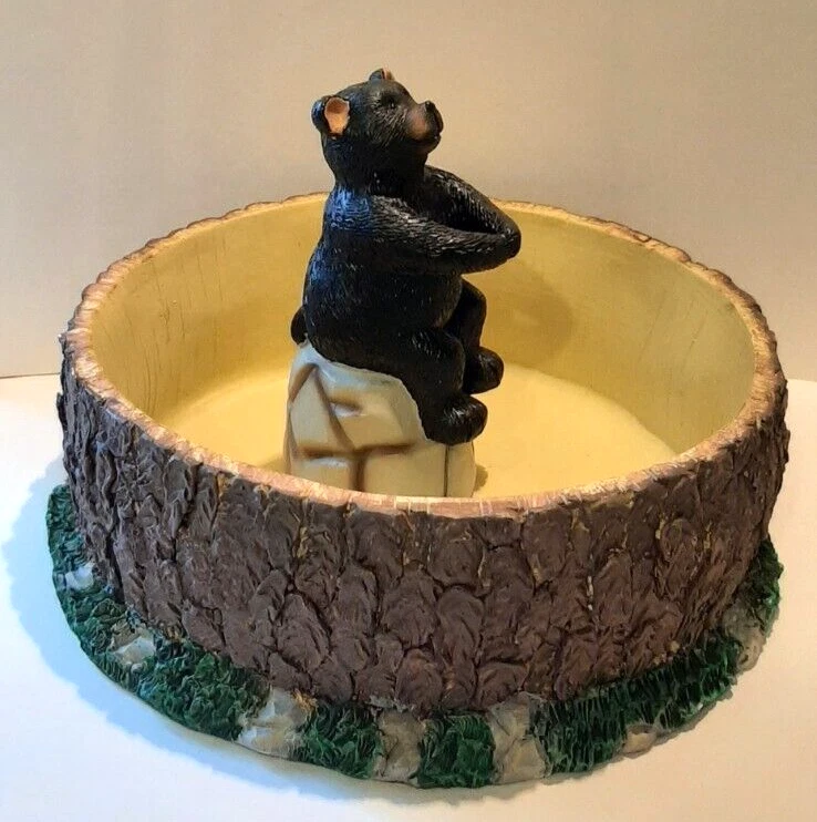 Tazón de nuez vintage, oso con diseño de corteza de árbol Navidad temporada 8" ancho 3" T Foto 4 de 4