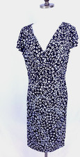 Lauren Ralph Lauren Women's Size 12p Black White Faux Wrap Ruched Side Dress