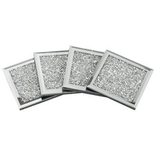 4x Square Mirrored Crushed Crystal COASTERS Sparkle Table Mats Diamond Glitter