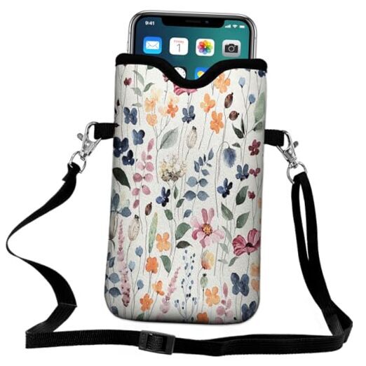 Universal Neoprene Cell Phone Pouch One Size Colorful Boho Leaf Printed Pattern