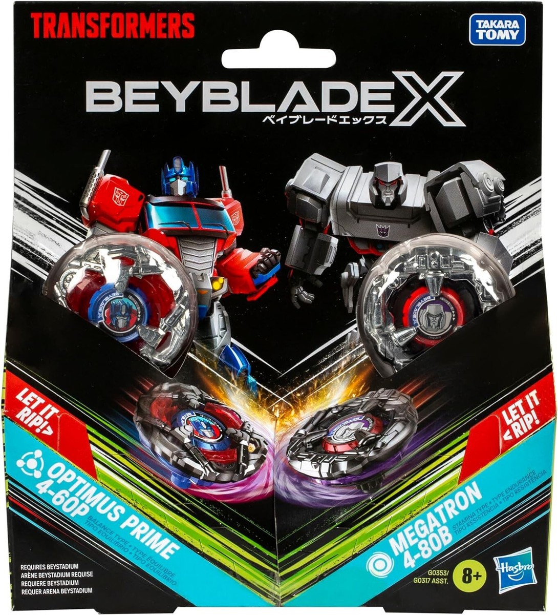 Beyblade X Transformers Optimus Prime 4-60P vs. Megatron 4-80B