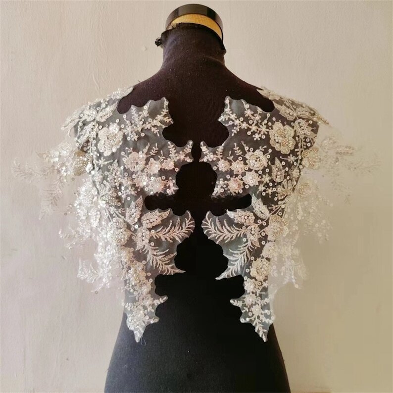 sequin appliques for wedding dress 5 Colors Beaded Sequin Embroidery 3D Flower Lace Applique for Wedding, Women's Hat, Lace Corset,