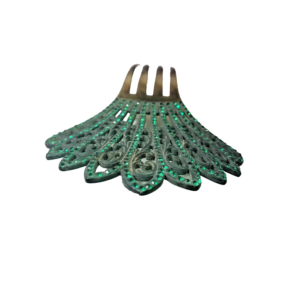 Винтажный викторианский или ар-деко волос расческа целлулоид зеленый стразы - Изображение 4 из 4