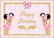 7x5ft Happy Birthday Cute Girl Baby Pink Color Vinyl Backdrop Photo Background