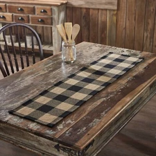 New Primitive Country Farmhouse TAN BLACK CHECK TABLE RUNNER Checked Topper 48"