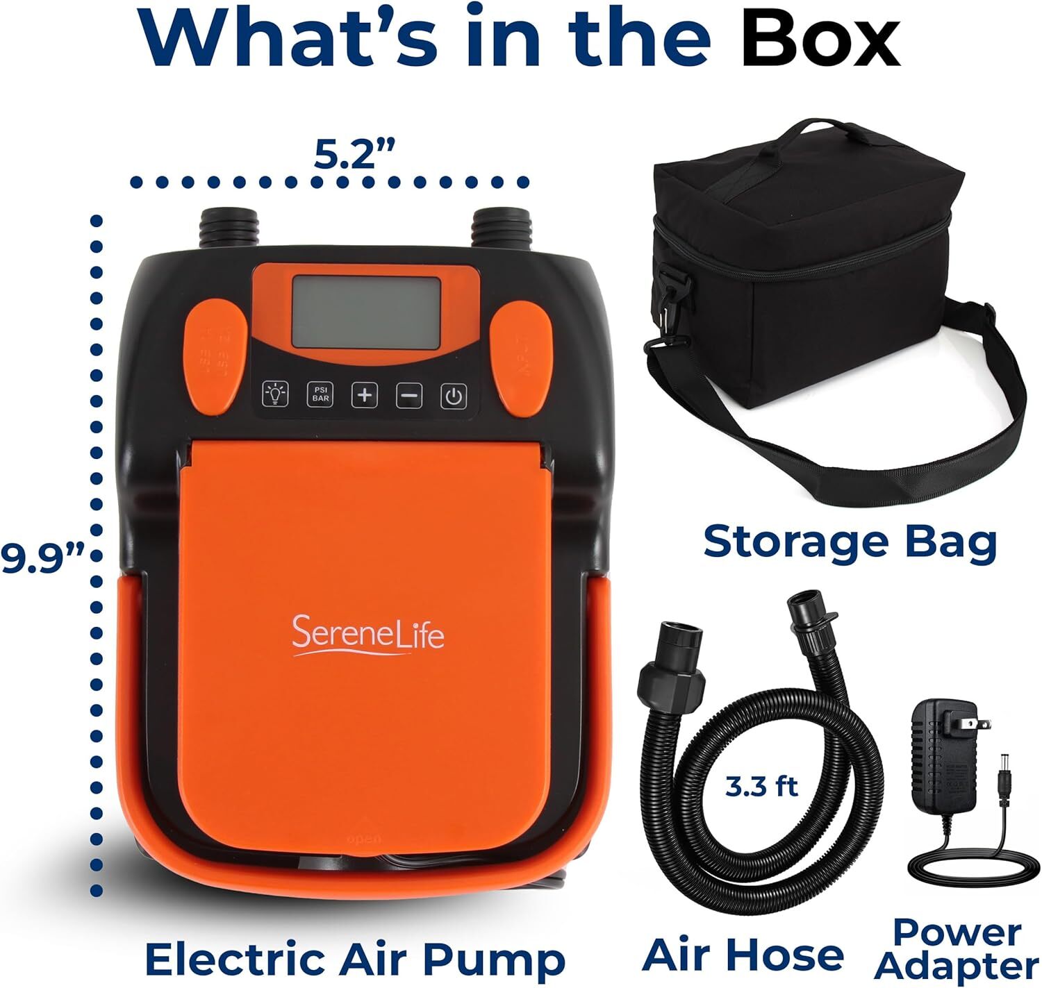 SereneLife 16PSI SUP Electric Pump, 12V DC, Digital Display, Deflation Mode
