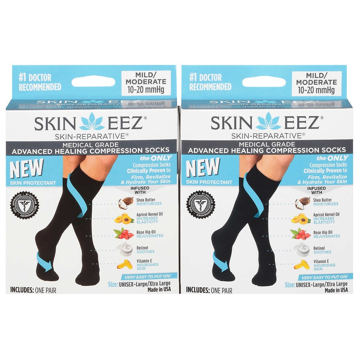 Skineez Medical Grade Advanced Healing Compression Socks, 2 Pairs Black