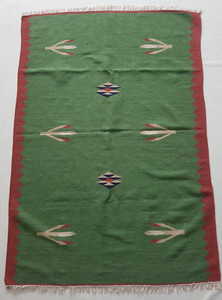 Vintage Handmade Traditional Glade Green Kilim Floor Rug Carpet 163x112 cm