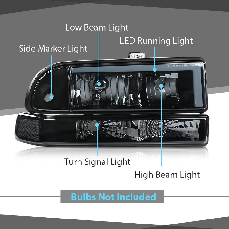 Fit For 98-04 Chevy S10 Blazer Smoke Lens Black Housing LED DRL Headlights NEW Foto 4 de 4