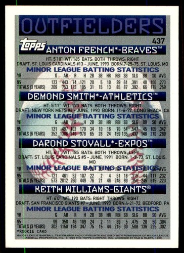 1996 Topps Anton French/Demond Smith/Darond Stovall/Keith Williams RC #437 - Picture 2 of 2