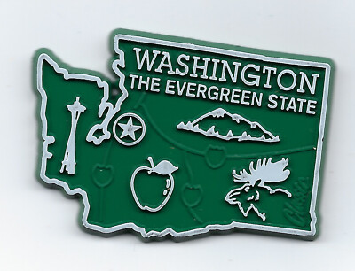 WASHINGTON    THE EVERGREEN      STATE OUTLINE MAP MAGNET,    NEW