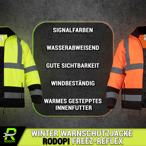 RODOPI Veste De Travail Hiver Réfléchissante — Haute Visibilité EN ISO 20471, Imperméable, Chaude, Poches Zip, Tailles S-XXXL - 2