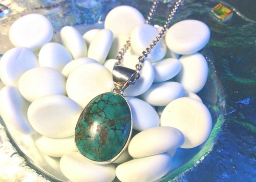 Genuine 925 Sterling Silver Chrysocolla Gemstone Pendant - Picture 3 of 7