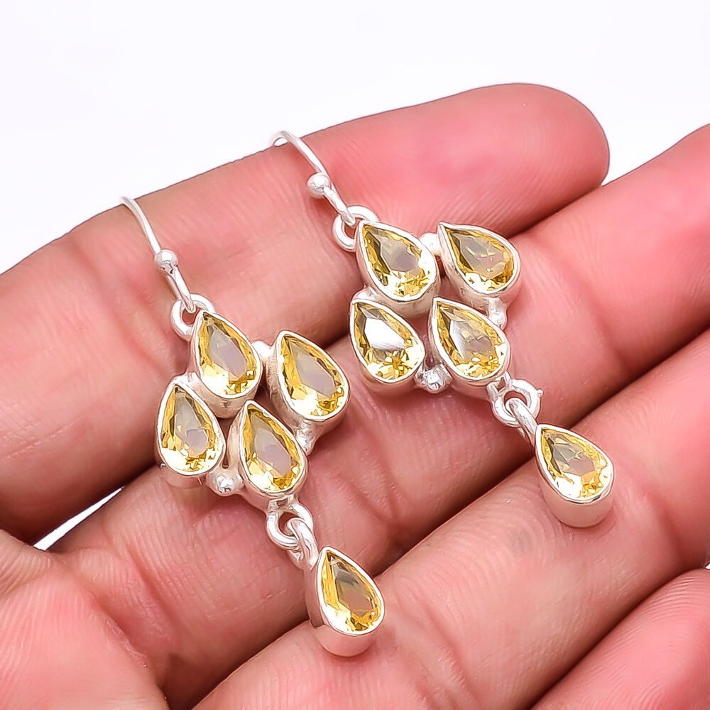 Citrine Multi Collet Gemstone 925 Sterling Silver Handmade Earring 1.76