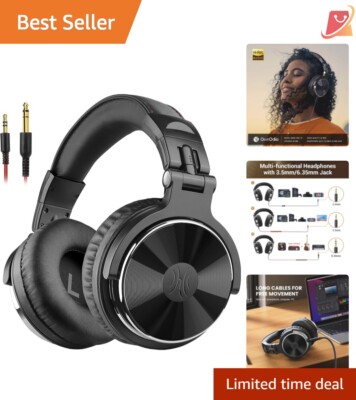 Adjustable Over-Ear Headphones with Swiveling Ear Cups for DJs & Audiophiles