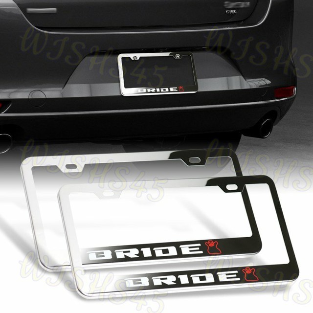 X2 JDM BRIDE Chrome Stainless License Plate Frame w/ Caps for Honda