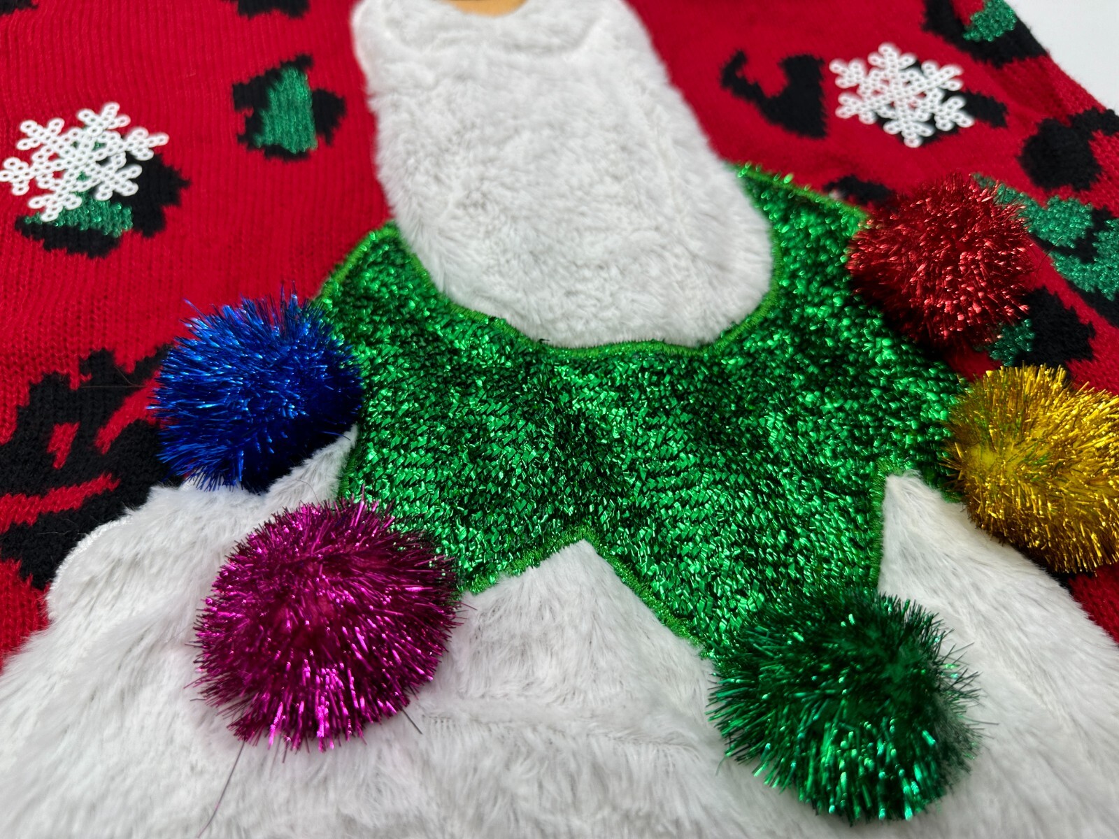 33 Degrees Womens XS Red Fuzzy llama Christmas Pom Funny Long Sweater