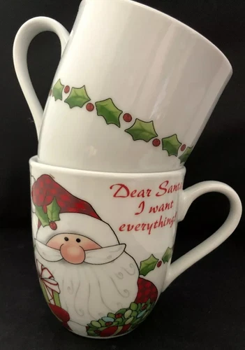 Fitz And Floyd Santa Mugs 2 Santas Big Day Clean Vivid Color No Iimperfections