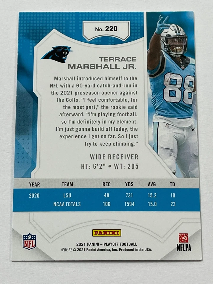 2021 Playoff Football Kickoff #220 - Terrace Marshall Jr. RC - Carolina Panthers - Image 2 of 2