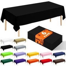 6 Pack Black Plastic Tablecloth 54x108 Inch Disposable Waterproof Rectangle T...