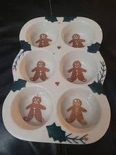 Vintage Hartstone Pottery GINGERBREAD 10.5" Muffin Pan Holly Christmas 1982