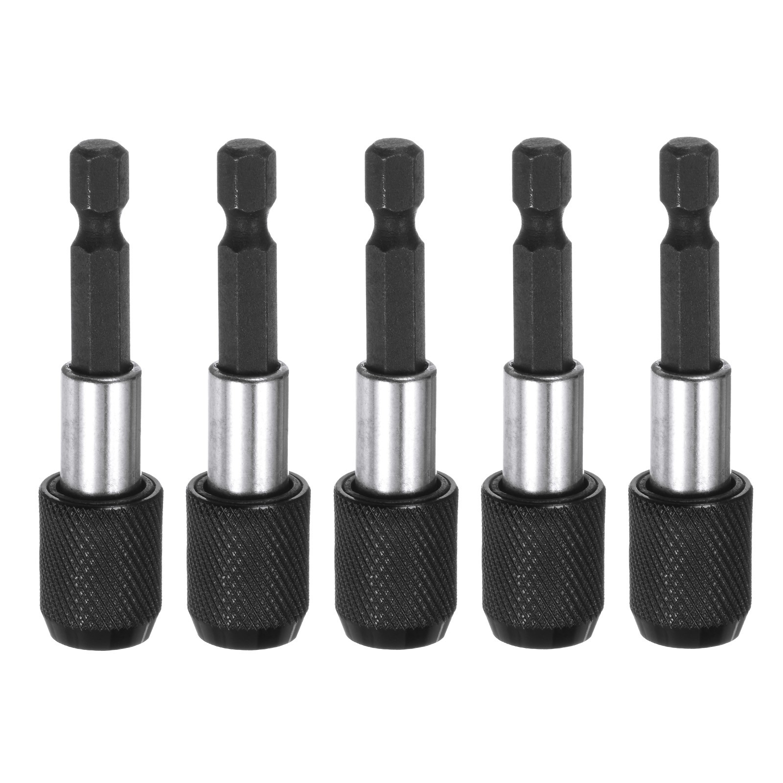 5pcs 2.5" 1/4 Inch Hex Shank Magnetic Extension Chuck Adapter, Black
