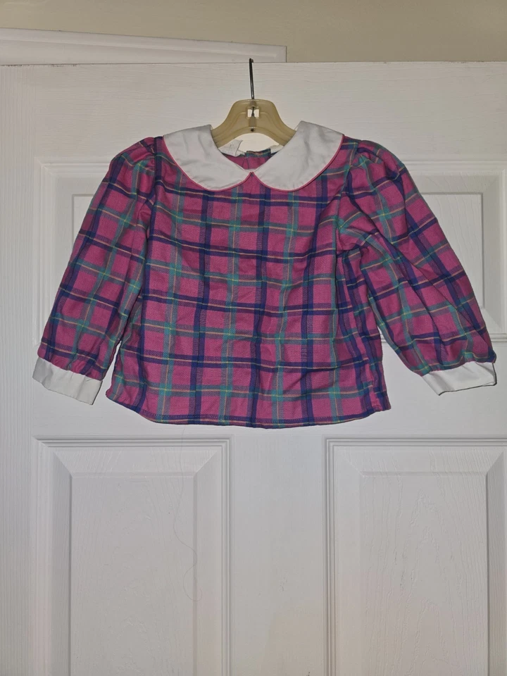 Vestido tipo jersey de pana vintage para niñas pequeñas talla 2T bordado a cuadros 2 piezas Foto 4 de 4