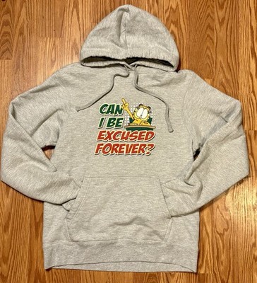 Garfield Drawstring Hoodie Gray CAN I BE EXCUSED FOREVER SM/MD Comfy Cozy