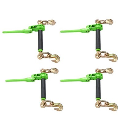 4 Pcs 5/16'' - 3/8'' G70 Green Folding Handle Ratchet Load Binder W/ Hook 7100 Lbs