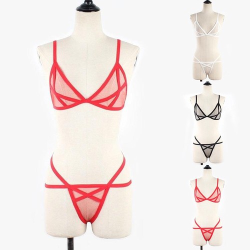Bandage BH & Höschen Set Damen Dessous Durchsichtig Mesh Nachtwäsche Set