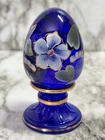 Fenton Cobalt Blue Hand Painted Glass Egg #666/2500 Signed D Gersel Floral