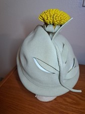 JOHN FREDERICS NY Vtg 50s Floral Hat Pale Green Felt Yellow Flower Artsy Whimsy