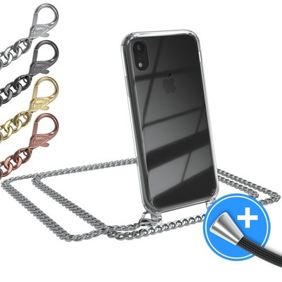 EAZY CASE für Apple iPhone XR Hülle mit Band Handykette Metall transparent Cover