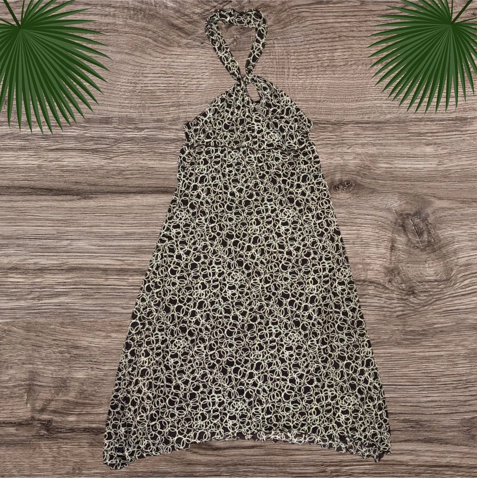 Винтажный Max Studio с бретелью через шею платье женщин маленький многоцветный абстрактный ретро круги - Изображение 4 из 4