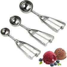 3Pcs Ice Cream Scoop Stainless Steel Cookie Scoop Set with Trigger Release, Larg