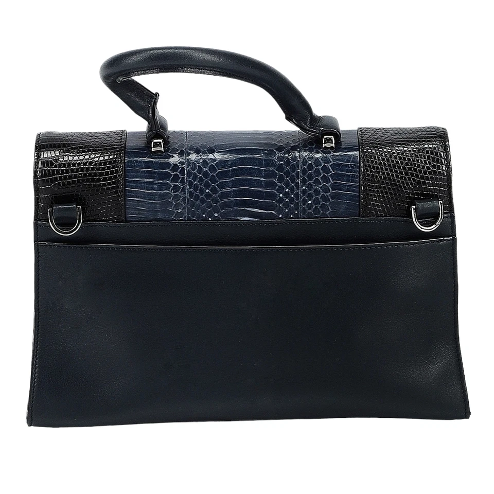 KHIRMA Eliazov Oxy Cuero Lagarto Serpiente Cartera Bolso de Hombro Monedero Negro Azul Foto 2 de 4