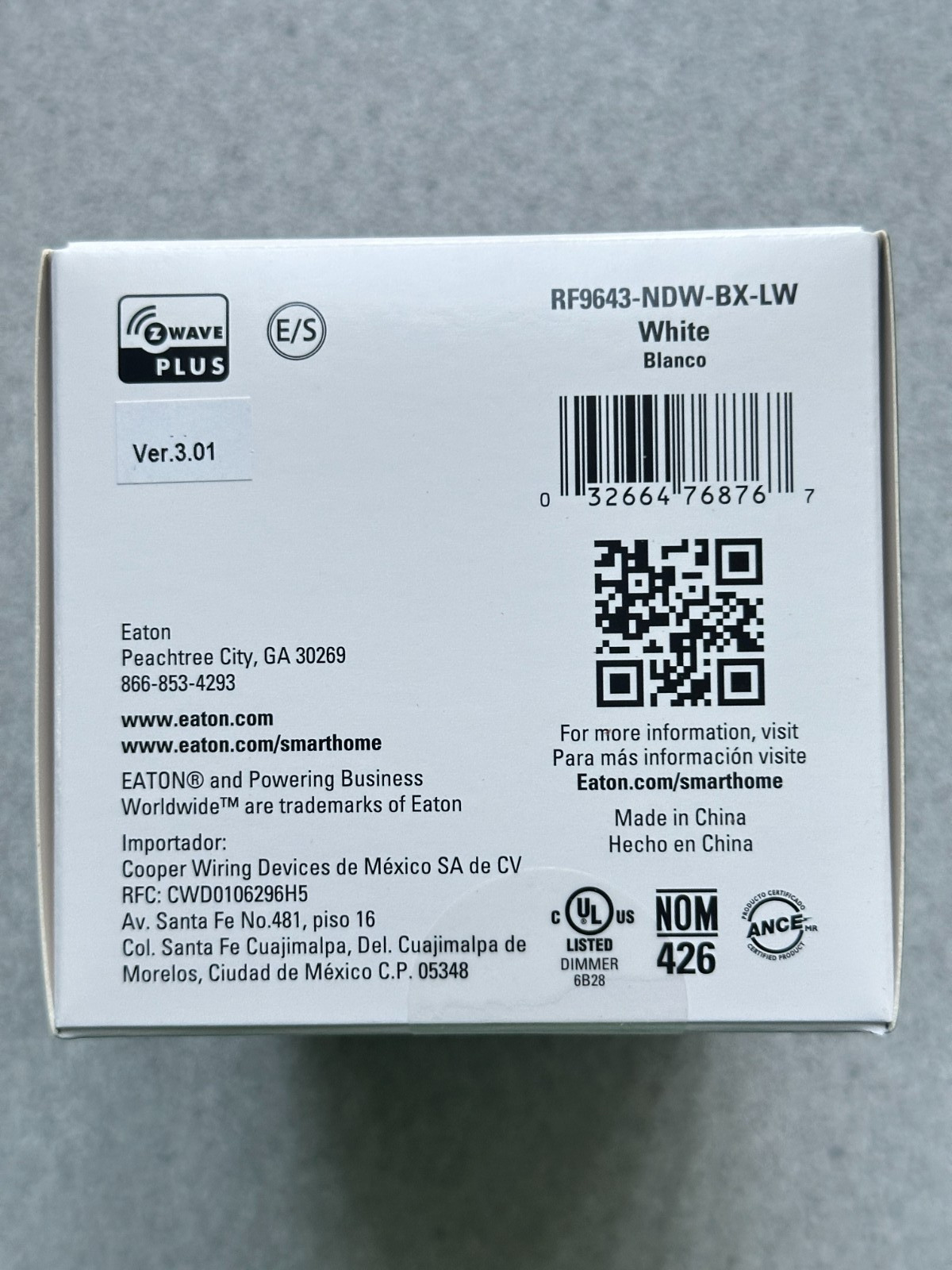 NEW SEALED Eaton Smart Home Z-Wave Plus Universal Dimmer RF9643-NDW