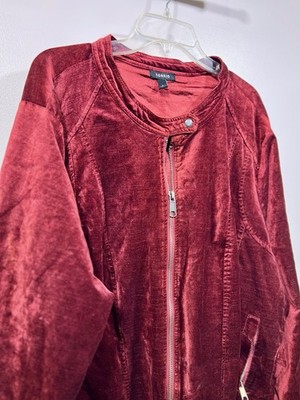Torrid Size 4 Velvet Moto Jacket Red Zip Front Lace Up Gothic Sleeves Plus 4X