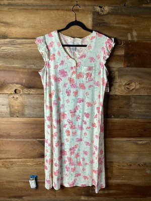 Karen Neuburger Cotton Blend Flutter Sleeve Floral Long Nightgown L NEW