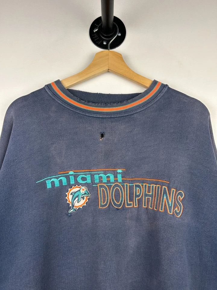 Vintage 90s NFL Logo 7 Miami Dolphins Embroidered Navy Crewneck Size 2XL - Image 3 of 4