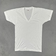 Vintage Fruit Of the Loom Deadstock Adult Large White V Neck T Shirt Made In USA