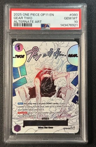 GEAR TWO PSA 10 2025 ONE PIECE EN #OP11-080 RARE ALTERNATIVE ART GEM 6921
