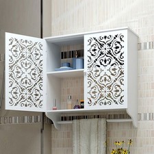 Bathroom Double Door Cabinet Wall Mounted Vanity Storage Cupboard With Towel Rod