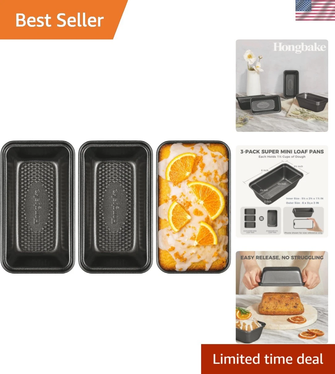 3 Pack Nonstick Mini Loaf Pans, 6 x 3.3 x 2 Inch Small Bread Pans for Homemad...