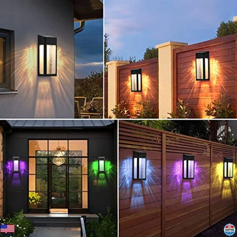 Paquete de 4 luces solares para exteriores - luces de valla de vidrio metálico, encendido/apagado automático, impermeables Foto 2 de 4