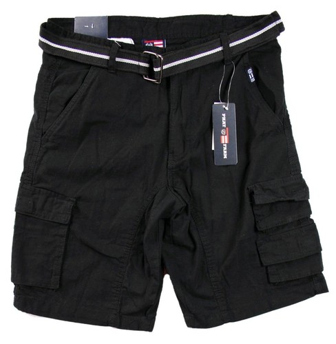 Phat Farm Mens Belted Cargo Shorts 30 Classic Fit Flat Front Zip Fly Pant Black