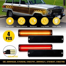 4x Smoke LED Front Rear Fender Side Marker Light Amber Red For Jeep Wagoneer CJ5