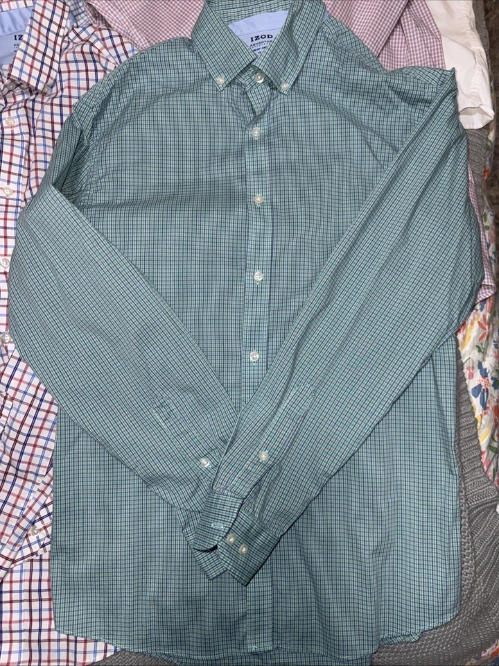 Lot Of 15 Izod Advantage Performance Button Down Dress Shirts Slim Fit Medium - Image 3 of 4