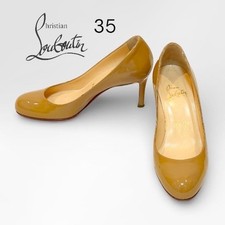 Rare Christian Louboutin Simple Pump Heels 7cm Patent Beige US 5.5 EU 35