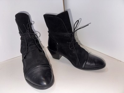 Kelsi Dagger Black Leather Suede Lace Up Cap Toe Ankle Bootie Women's Size 8